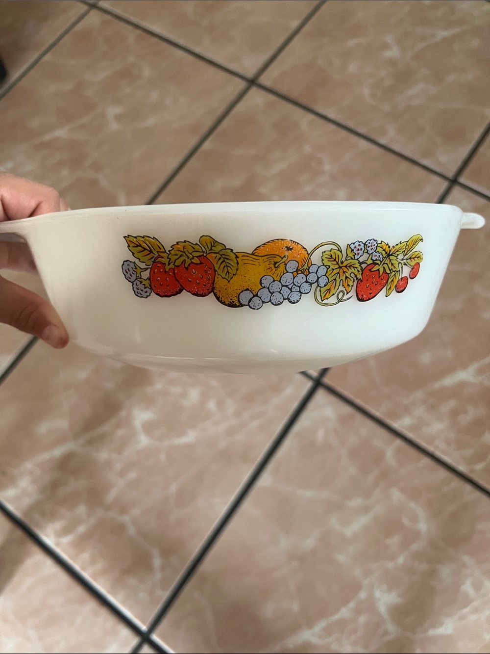 Anchor Hocking White Fruit Pattern Milk Glass Bowl